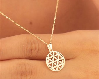 Flower Of Life Gold Necklace - 14K Gold - Gold Chain - Flower Necklace - Gift For Girlfriend - Gold Necklace -  Graduation Gift