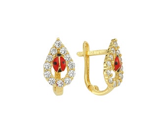 Ladybug Kids Gold Earrings - Animal Earrings - Gold Kids Earrings - 14K Gold- Minimalist Earrings - Everyday Earring  - Kids Gold Earrings