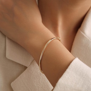 Braccialetto classico in oro, bracciale in oro personalizzato, bracciale ovale in oro, bracciale in oro 14K, regalo di Natale
