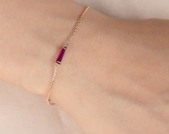 Baguette Purple Trapeze Chain Gold Bracelet - 14K Gold - Minimalist Bracelet - Gifts For Her - Dainty Bracelete - Valentines day