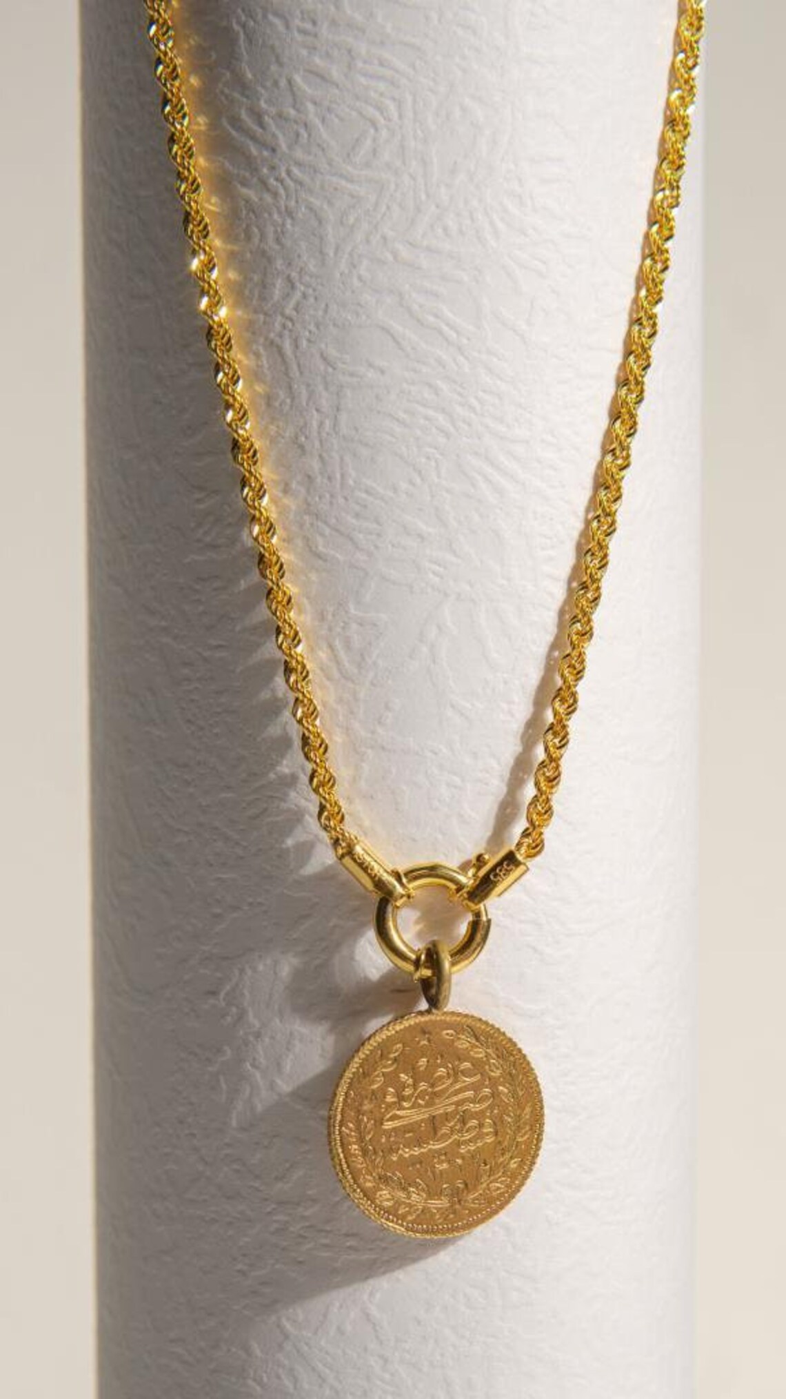 22K Ottoman Gold Coin Necklace Rope Chain and Gold Coin Etsy