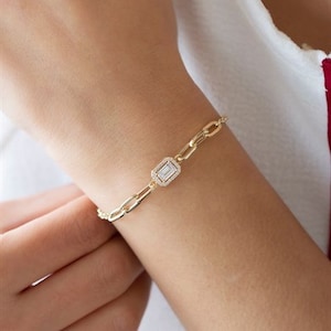 Baguette Stone Gold Bracelet - 14K Gold - Gold Chain - Minimalist Bracelet - Gifts For Her - Dainty Bracelete - Valentines Day - For Women