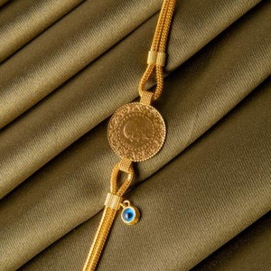 Gold Coin Bracelet - Turkish Gold Coin Bracelet - Ceyrek Altin - Gold Coin - 14K Solid Gold Monogram Necklace - Pressed Coin Neclace