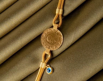 Gold Coin Bracelet - Turkish Gold Coin Bracelet - Ceyrek Altin - Gold Coin - 14K Solid Gold Monogram Necklace - Pressed Coin Neclace