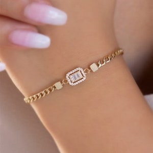 Baguette Stone Gold Bracelet - 14K Gold - Gold Chain - Minimalist Bracelet - Gifts For Her - Dainty Bracelete - Valentines Day - For Women