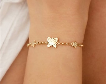 Star Butterfly Gold Bracelet - Gold Chain - 14K Gold - Minimalist Bracelet -Gift For Her - Birthday Gift - Dainty Chain Gold Bracelet