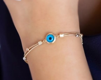 Evil Eye Gold Bracelet - Gold Chain - 14K Gold - Minimalist Bracelet -Gift For Her - Birthday Gift - Dainty Chain - Protection Bracelet