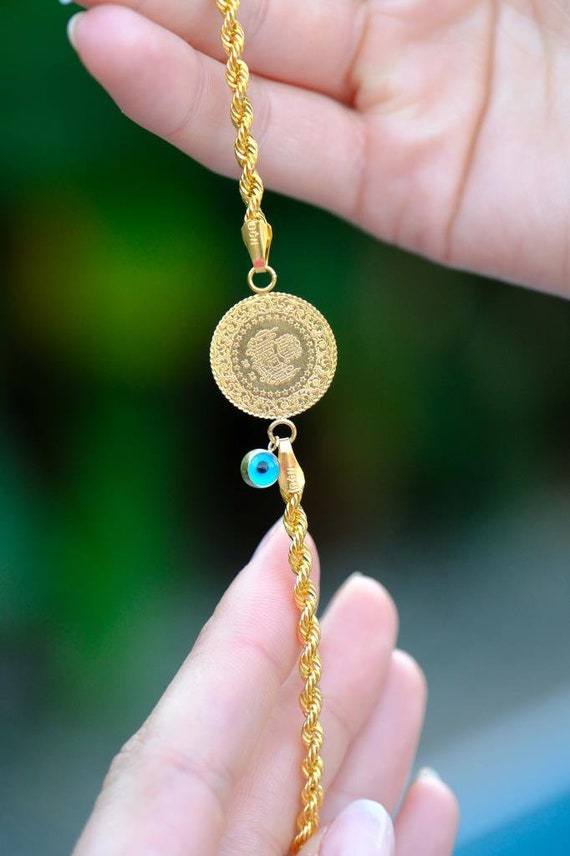 Solid gold coin bracelet deals