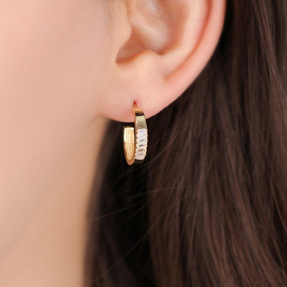 Stone Gold Earrings 14K Gold Stone Earrings Gold Earrings Gift For Her Valentines Day Hoop Gold Earrings Birthday Present
