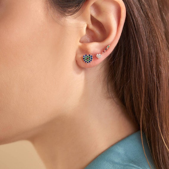 Beeline Multi Color Stone Rose Gold Einzel Ohrringe