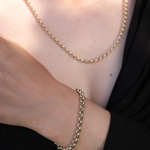 14K Doc Chain Bracelet-Solid 14K Gold Rolo Cable Chain Bracelet and Necklace Thickness: 3 mm Length 18 cm-7 Inches-57 cm 22.4 Inches