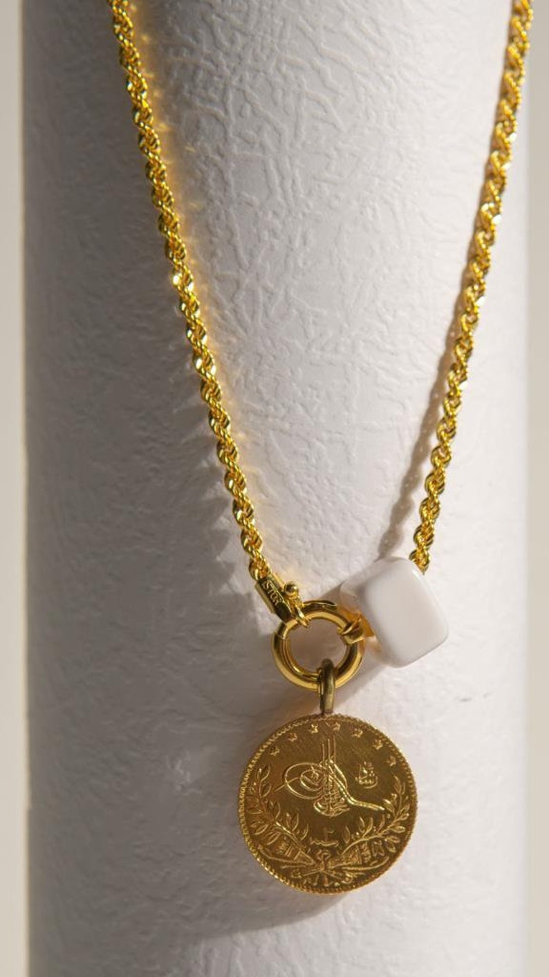 22K Ottoman Gold Coin Necklace Rope Chain and Gold Coin Etsy