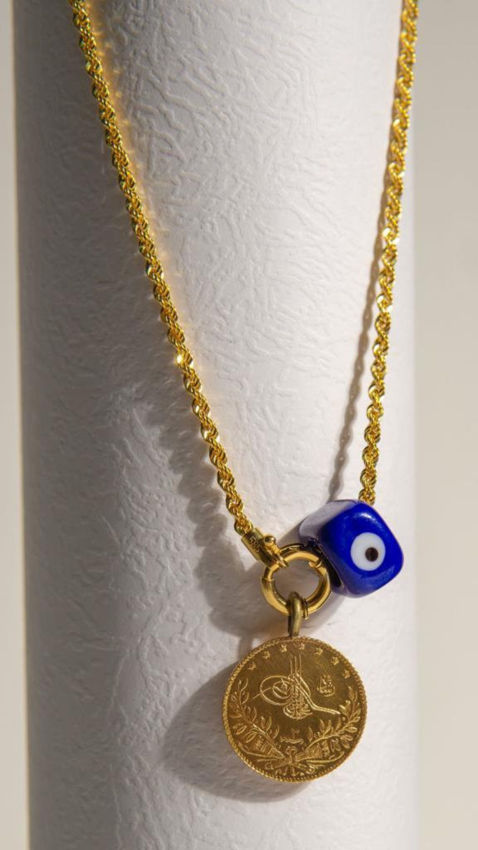 22K Ottoman Gold Coin Necklace Rope Chain and Gold Coin Ottoman
