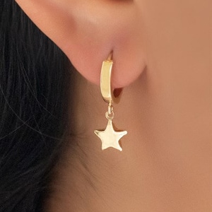 ダングル スター ゴールド イヤリング - ゴールド イヤリング - ダングル スター ゴールド イヤリング - 14K ゴールド - ガールフレンドへのギフト - ダングル ゴールド イヤリング
