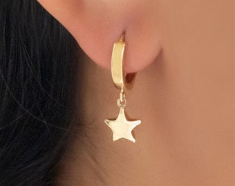 Dangle Star Gold Earrings - Gold Earrings  - Dangle Star Gold Earrings - 14K Gold - Gift For Your Girlfriend - Dangle Gold Earrings