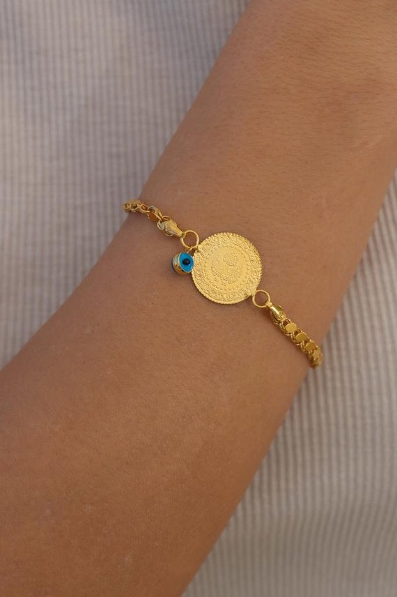 Gold coin bracelet 14k outlet