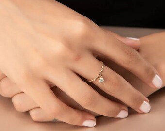 Stein Würfel Baumeln 14K Gold Ring - Geschenk für Sie - Jeden Tag Schmuck - Merry Chirstmas - Minimalistischer Ring - Versprechen Ring - Würfel Baumeln Gold Ring