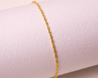 Minimalist Bracelet Chain - 14K Solid Gold Rope Chain Bracelet - Dainty Bracelet - Unisex Bracelet - Stacking Bracelet
