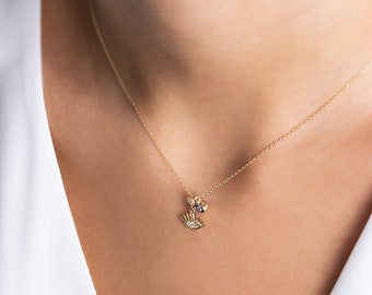 Evil Eye Eyelash Gold Necklace - Chain Gold - Dangle Stone Neacklace - - Gift For Her - Birthday Gift - 14K Gold - Protection Necklace