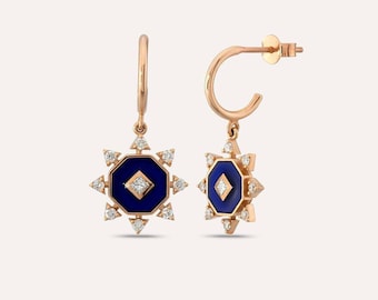 Bellatrix Diamond Stone And Navy Blue Enamel Earrings