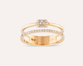 0.19 Ct Baguette Diamond Stone Halftur Double Ring Ring