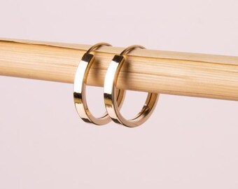 14K Solid Gold Round 1.6 Cm - Perfect Simple Earrings For Her - Greek Design Hoops Earrings for Women - Fancy Gold Earrings