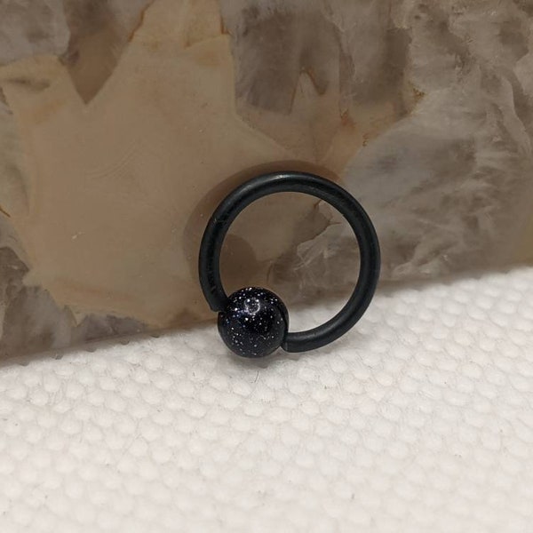 Black Niobium Helix Ring Captive Bead Piercing 18,16,14 gauge for Ear, Lip, Nose, Cartilage CBR Dark Blue Galaxy Bead Sandstone