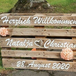 Palette Hochzeit Aufkleber Willkommen personalisiert nach Wunsch