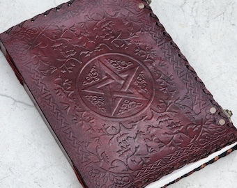 Diario de cuero con grimorio de pentagrama: Libro de las sombras, cuaderno de hechizos de druidismo, libro de hechizos de símbolos celtas0.