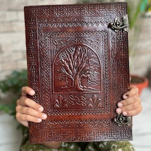 Embossed Tree of Life Leather Journal: Handmade Writing Notebook