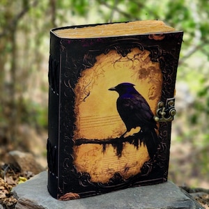 Raven Leather Grimoire Journal: Gothic Book of Shadows, Deckle Edge Paper