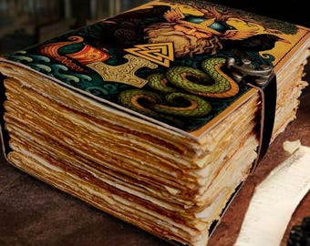 Handmade Odin's Wisdom Leather Journal, Norse Grimoire, Viking Diary