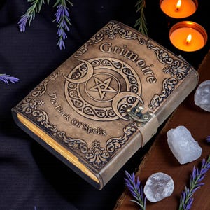 Grimoire Triple Moon Book of Spells Embossed Leather Journal, Witchcraft, Wiccan/Pagan 400 Page Grimoire, Magic Spellbook Gift For Witches. image 4