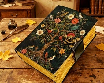 Leather Tree of Life Journal – Handmade Grimoire Notebook with Lock | Celtic Spellbook, Wiccan Book of Shadows, Vintage Witchcraft Diary