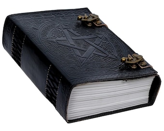 600 pages large Black Pentagram Embossed Leather Journal | Writing Leather notebook | leather grimoire book | Handmade Leather Journal gift