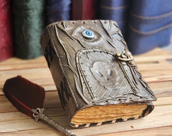 Gothic Leather Journal: Handmade Eyeball Skull Spellbook
