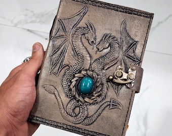 Drachen Lederbuch: Türkis Edelstein, handgemachtes Zauberbuch