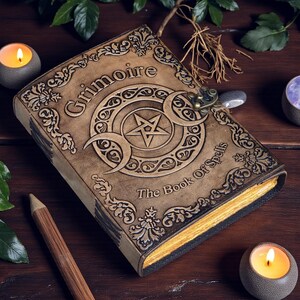 Grimoire Triple Moon Book of Spells Embossed Leather Journal, Witchcraft, Wiccan/Pagan 400 Page Grimoire, Magic Spellbook Gift For Witches. image 6