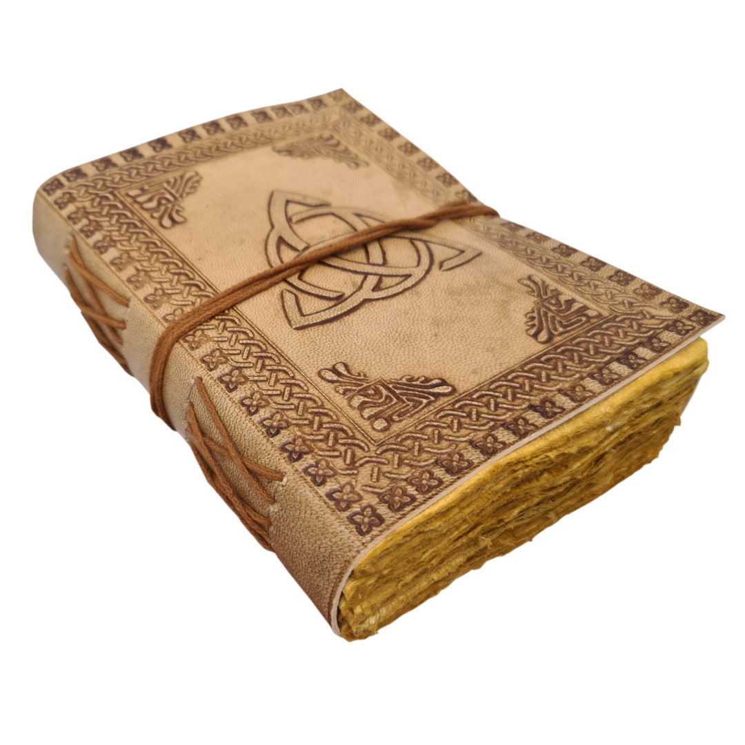 Vintage Leather Grimoire Engraved Spell Book TRIQUETRA Knot Etsy