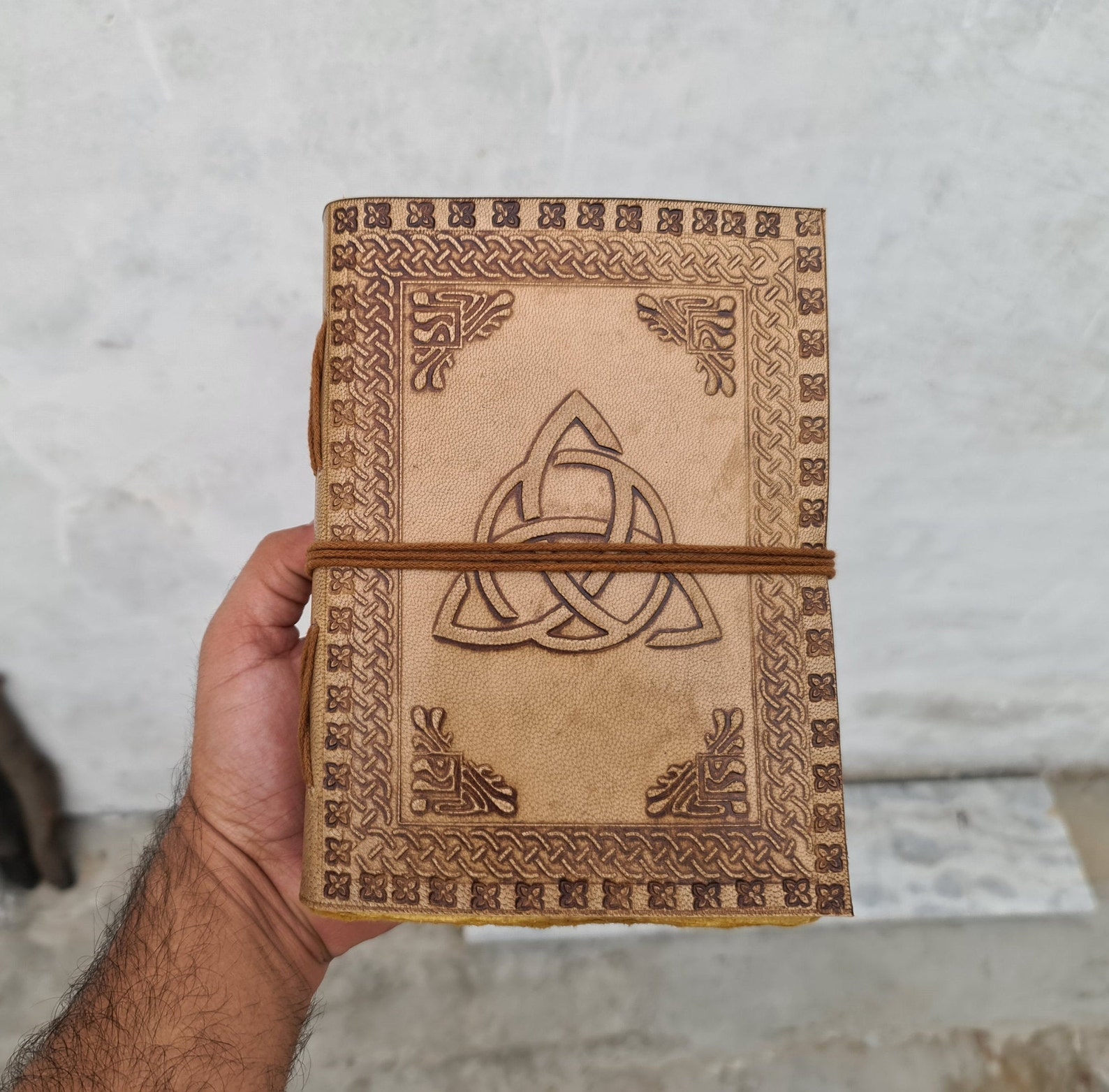 Vintage Leather Grimoire Engraved Spell Book TRIQUETRA Knot Etsy