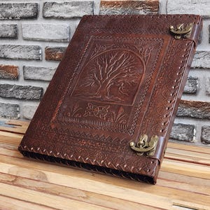 Carpeta de cuero de 2 anillas, cubierta de cuero del Árbol de la Vida, carpeta de cuero, carpeta de cuero Grimoire, carpeta de anillas grande, organizador, carpetas