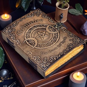 Grimoire Triple Moon Book of Spells Embossed Leather Journal, Witchcraft, Wiccan/Pagan 400 Page Grimoire, Magic Spellbook Gift For Witches. image 8