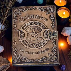 Grimoire Triple Moon Book of Spells Embossed Leather Journal, Witchcraft, Wiccan/Pagan 400 Page Grimoire, Magic Spellbook Gift For Witches. image 5