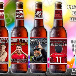 Liverpool FC Inspired Birthday Beer Label Gift - Parody Beer Labels - VVD, Mane, Salah, Klopp, Jota