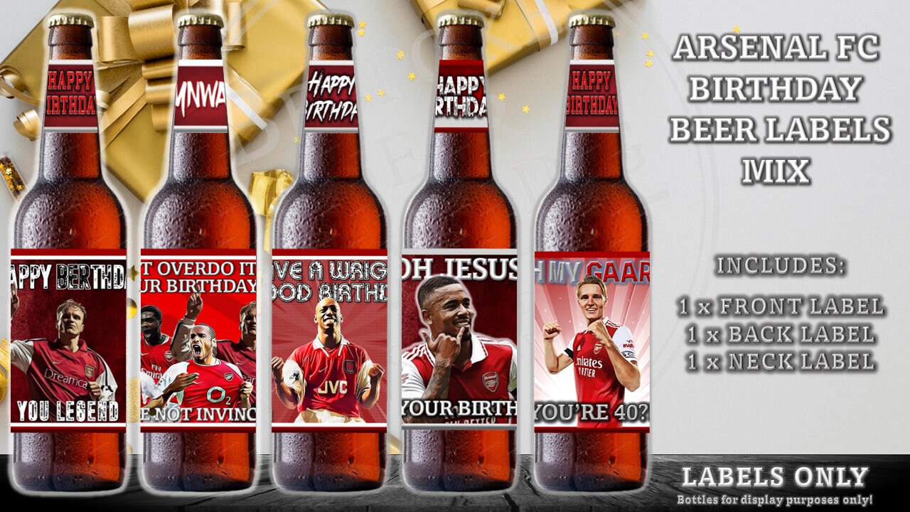 Arsenal FC Inspired Birthday Beer Label Gifts Etsy UK