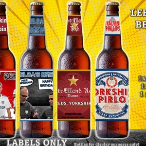 Leeds United Inspired Beer Label Gifts - Leeds - Robin Koch, Marco Bielsa, Billy Bremner, Kalvin Phillips, Elland Road
