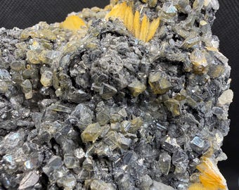 Unique Cerussite and Barite on Galena Crystal