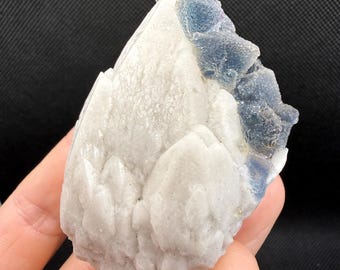 High Quality Blue Fluorite on Candle Quartz UV Reactive