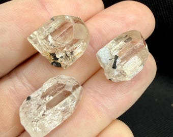Set of 3 Gem Terminated Topaz with Black Tourmaline Crystals