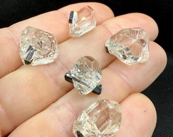 Set of 5 Gem Terminated Topaz with Black Tourmaline Crystals
